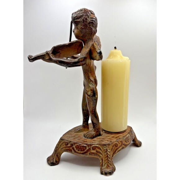 Vintage Cast Iron Cherub Angel Candle Holder - Picture 3 of 14